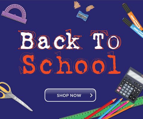 Back to school supplies featuring colourful notebooks, pens, and pencil cases with playful designs.