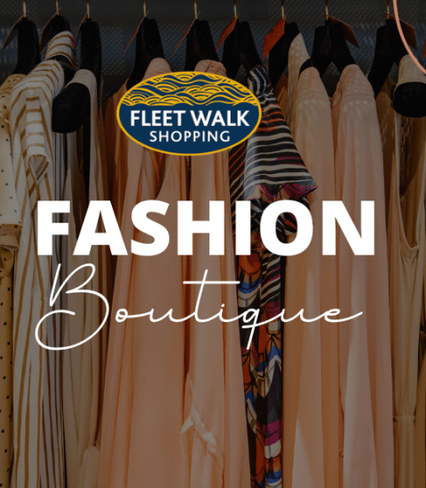 Fashion boutique display of elegant clothing at Fleet Walk Shopping Centre