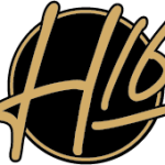 Stylised gold HL6 logo on a black circular background