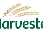 Harvester logo featuring stylised golden wheat stalks above the brand name in green text