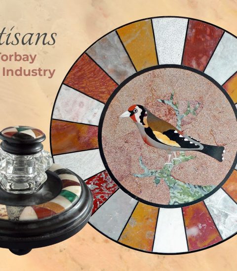 Artisans of the Torbay Marble Industry plate with bird illustration and decorative inkwell
